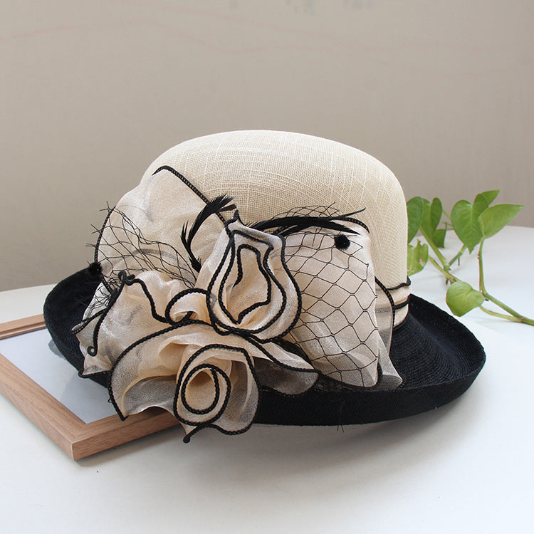 Top Hat Curling Women's Lightweight Linen Curling Flower Sun Hat