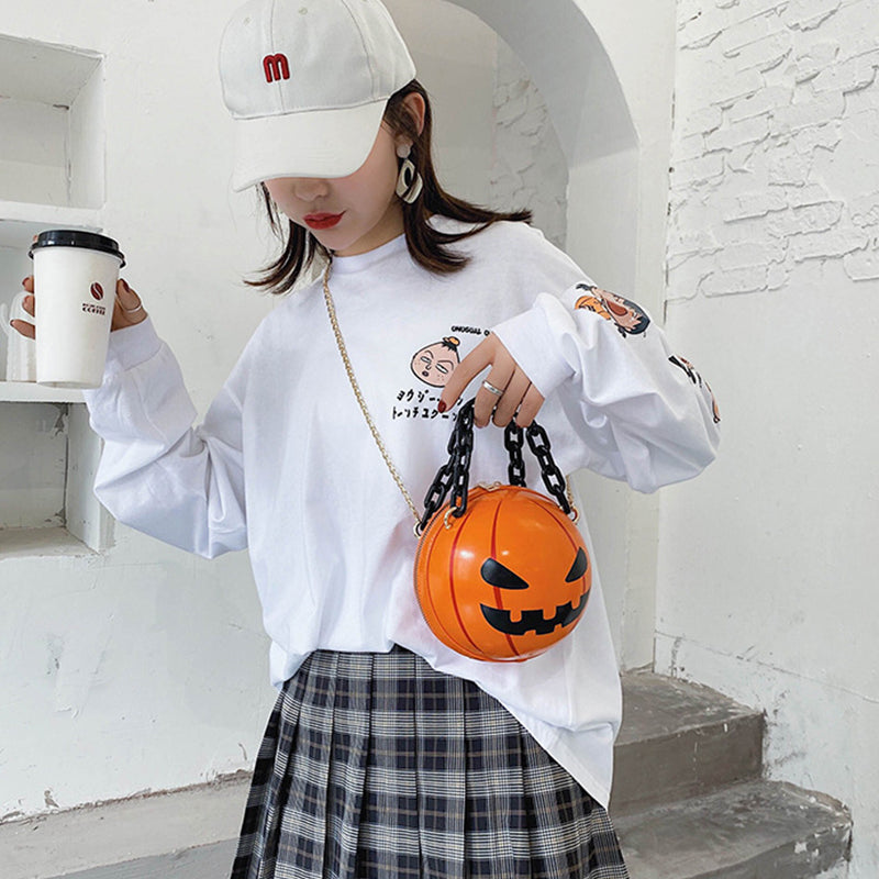 Halloween tegneserie græskar bold håndtasker med kæde personlighed kreative sjove skuldertasker til børn kvinder
