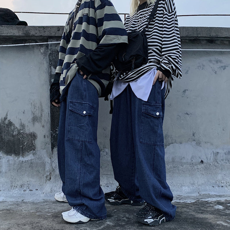 Women's loose high waist retro overalls jeans