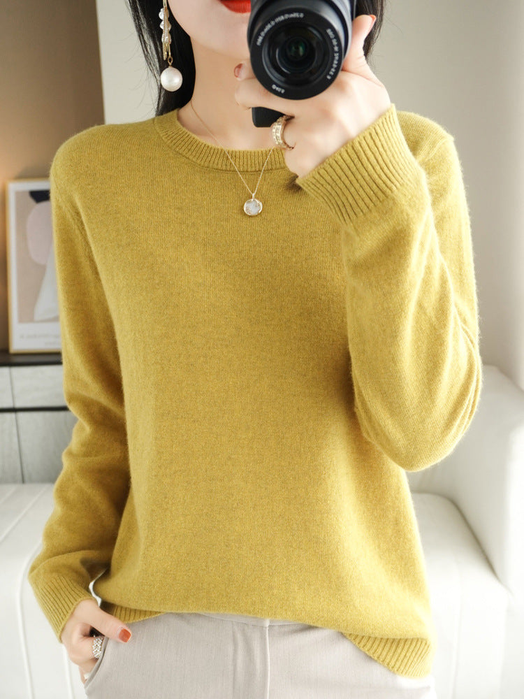 Slim Fit Solid Color Round Neck Base Pullover Sweater