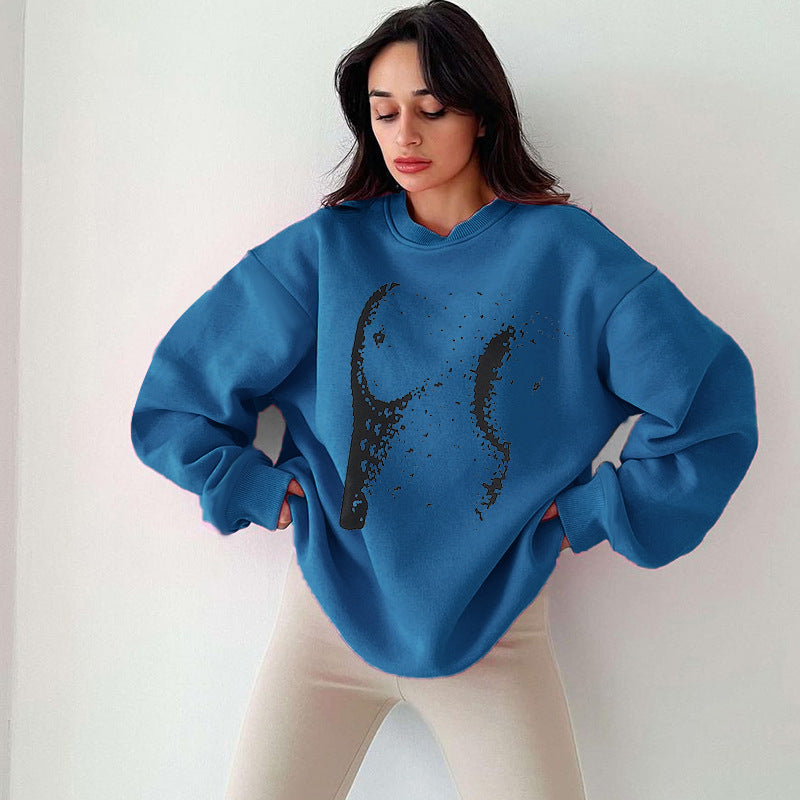 Loose Top Simple Printed Round Neck Women's Clothing