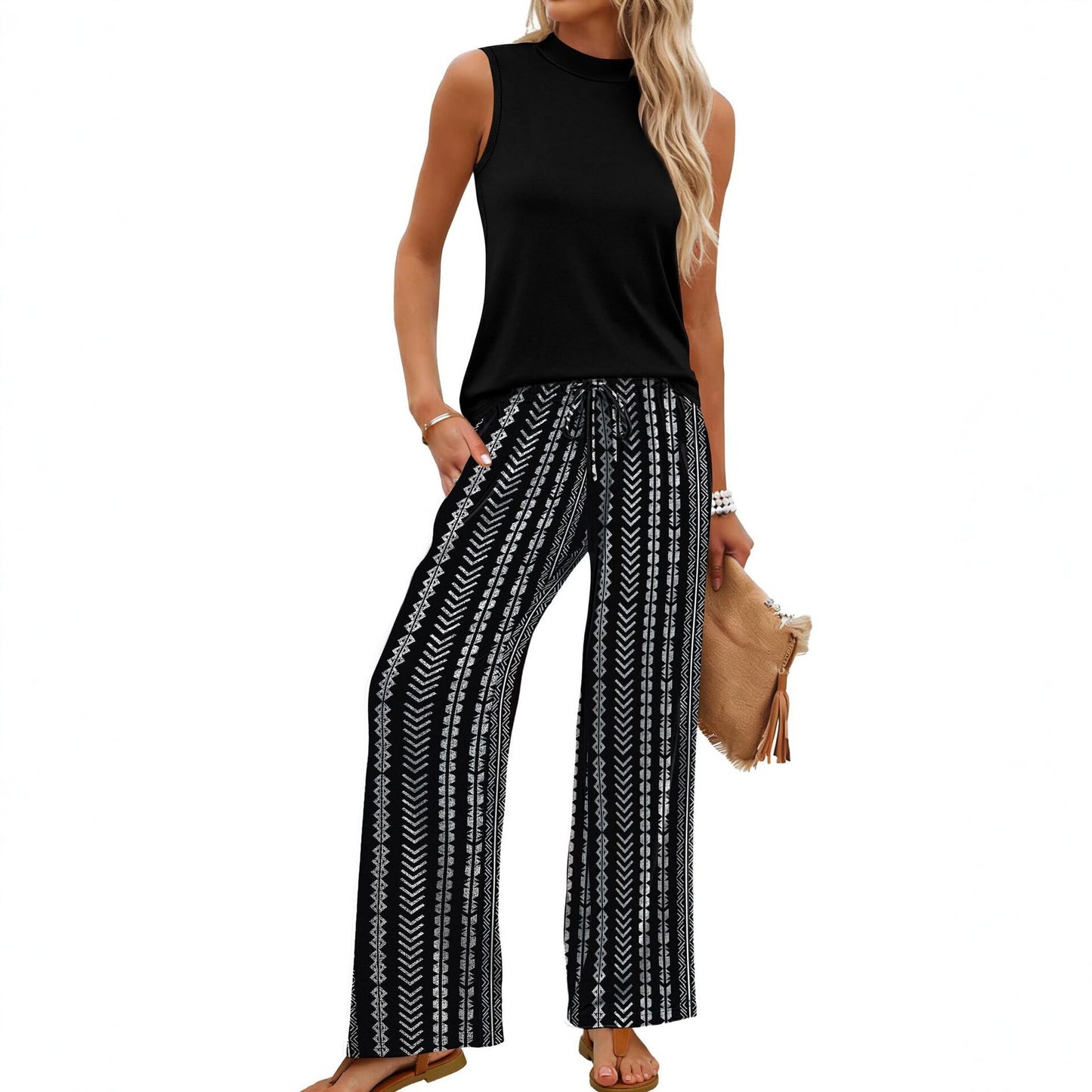 European And American-style Slim-fit Printed Casual Set