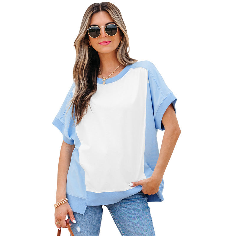 European And American Fashion  Trend Multicolor Printed Short-sleeved Top