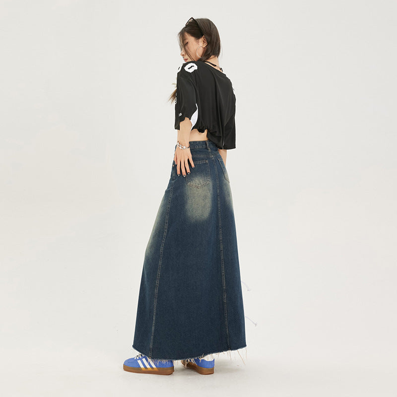 Women's Multi-colored Rough Edges Denim Skirt