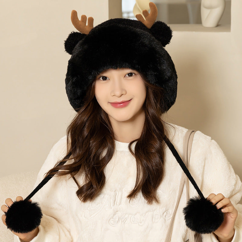 Christmas Antler Knitted Plush Hat For Women