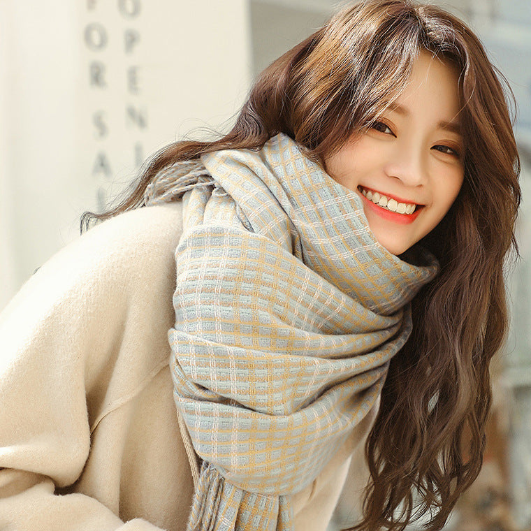 Herringbone Pattern Cashmere Thick Warmth Tassel Shawl