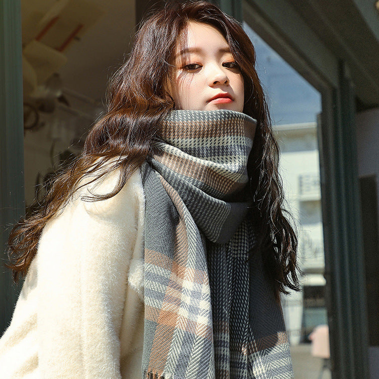 Herringbone Pattern Cashmere Thick Warmth Tassel Shawl