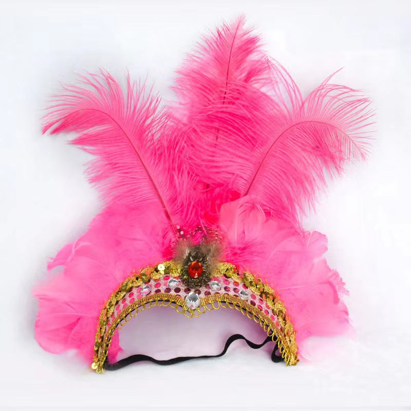 Feather Headdress Stage Performance Headwear Prop Retro Handmade