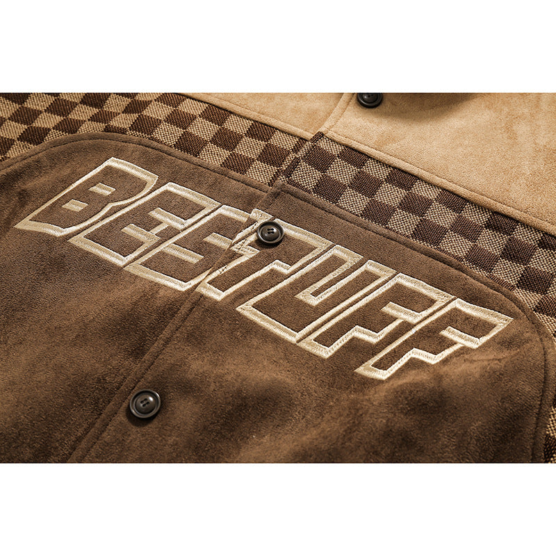 Hip-hop All-match Plaid Stitching Stand Collar Jacket Cardigan