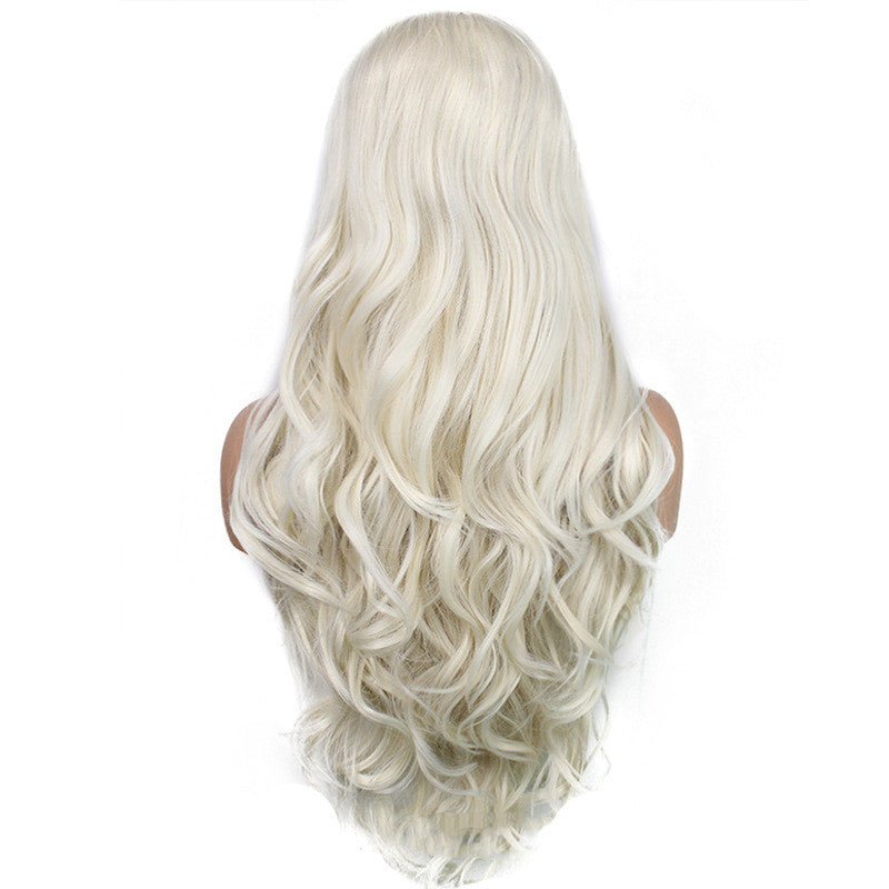 Mode Hvid Bølget Volumen Front Lace Syntetisk Fiber Paryk Beige