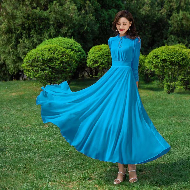 Womens Fashion Chiffon Beach Long-Sleeve Dress