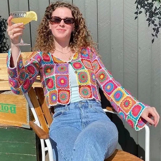 Women's Ethnic-style Color Plaid Sweater