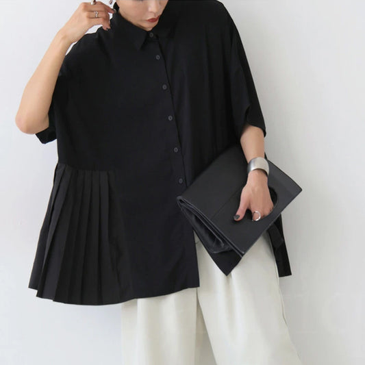Batwing Sleeve Single-breasted Pleated Shirt