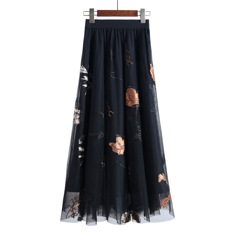 Retro Mesh Versatile Large Swing Embroidered Women's Dress