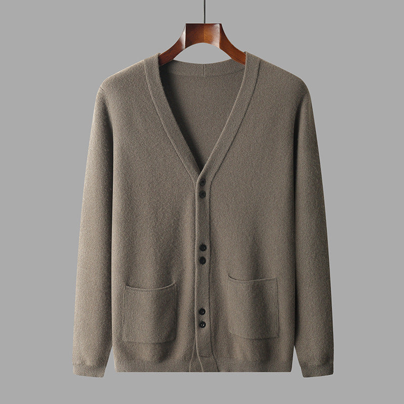 Men's V-neck All-matching Loose Solid Color Knitted Jacket