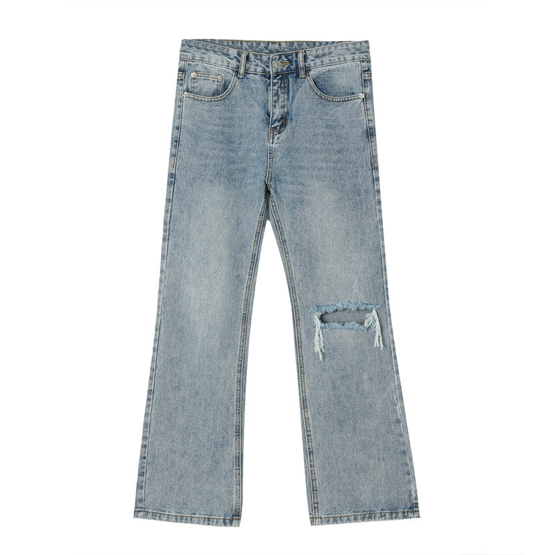 Light Blue High-end Niche Niche Knee Ripped Jeans