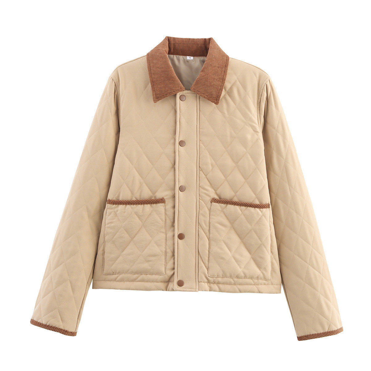 Autumn And Winter Corduroy Lapel Diamond Plaid Short Cotton Jacket All-matching