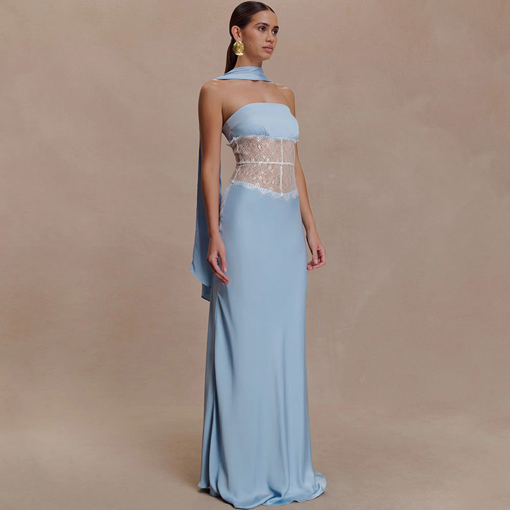 Edgy Lace Tube Dress With A See-through Design