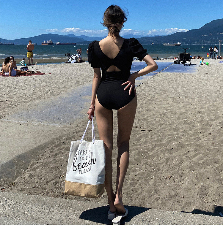Slim Fit Gather Conservative High Waist Short Sleeve One-piece Swimsuit