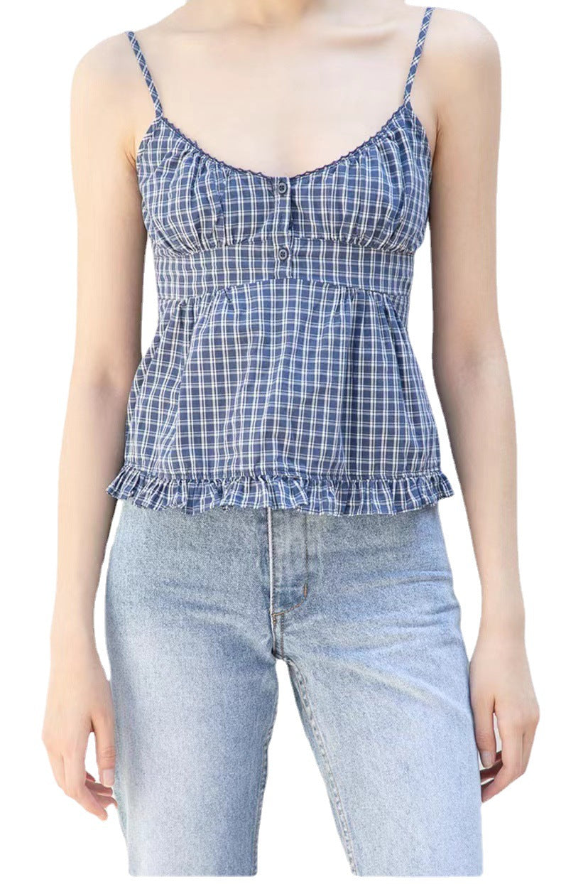 Three-button Plaid Camisole Women's Outer Wear