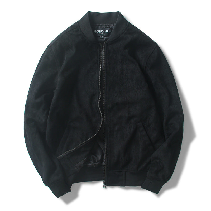 Suede Stand Collar Men's Baseball Uniform Flight Suit Young And Middle-aged Jacket