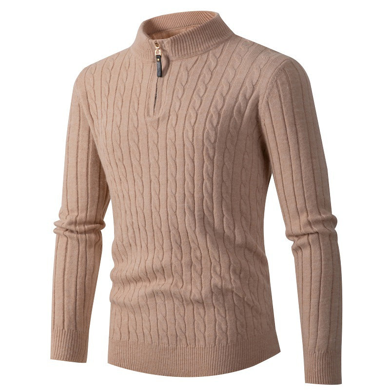 Men's Long Sleeve Twist Twist Half High Neck Zipper Knit