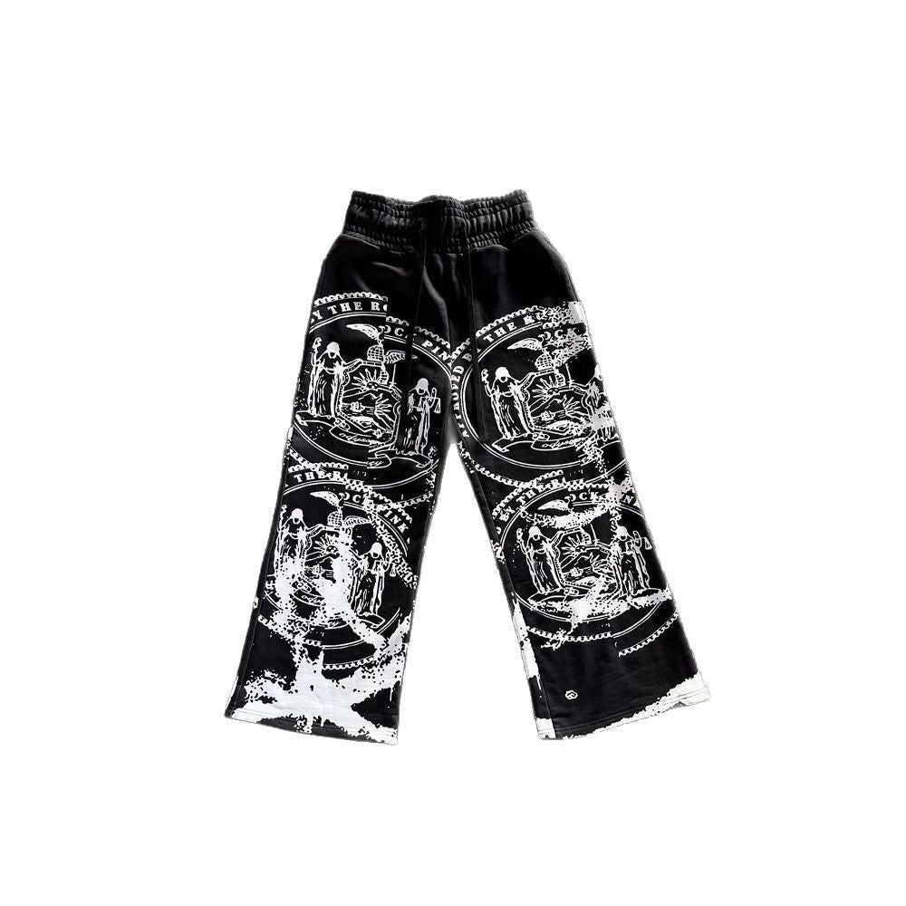 Dark Anime-Style Personalized Print Loose-Fit Elastic Drawstring Casual Sweatpants
