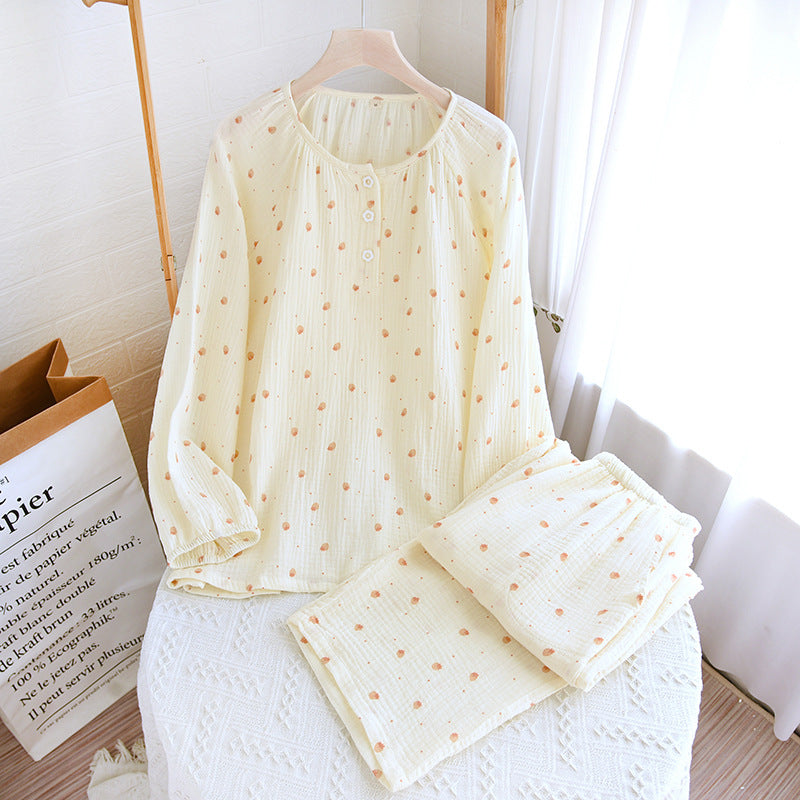 Womens Relaxed Fresh-Style Round-Neck Polka-Dot Loungewear Set