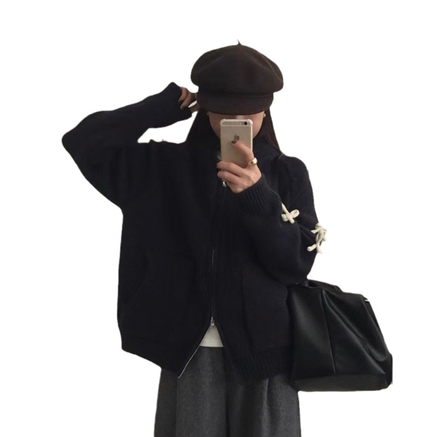 Bow Lazy Cardigan All-matching Lapel Zipper Sweater Coat