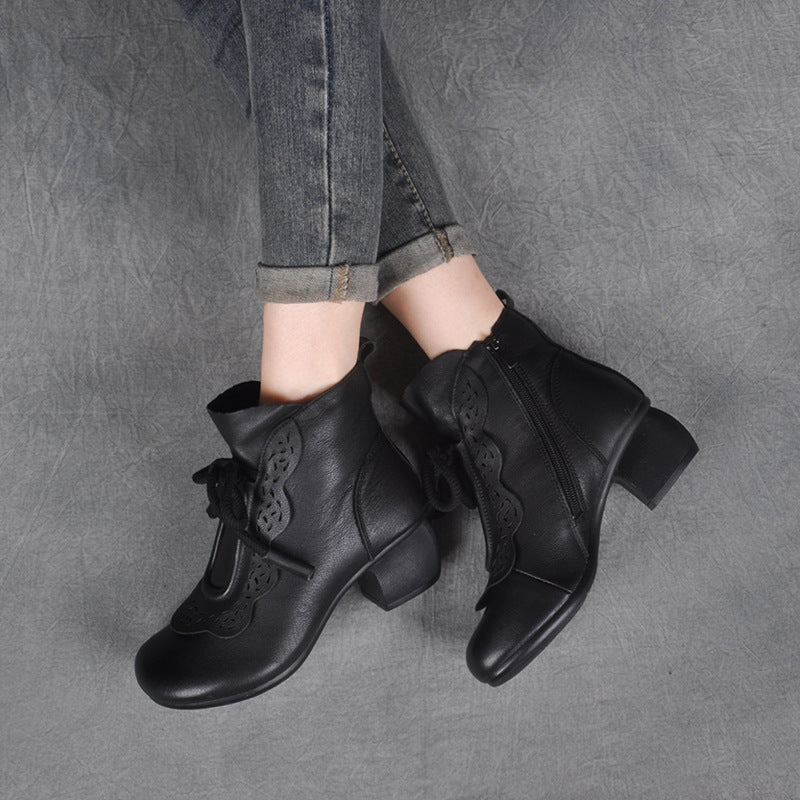 Autumn And Winter New National Style Cowhide Ankle Boots
