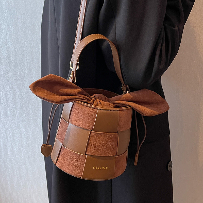 Women's Fall Winter Fashion Frosted Woven Portable Bucket Bag