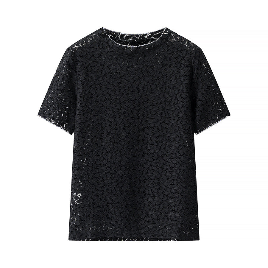 Artistic Lace Cool And Breathable Versatile Round-neck Top