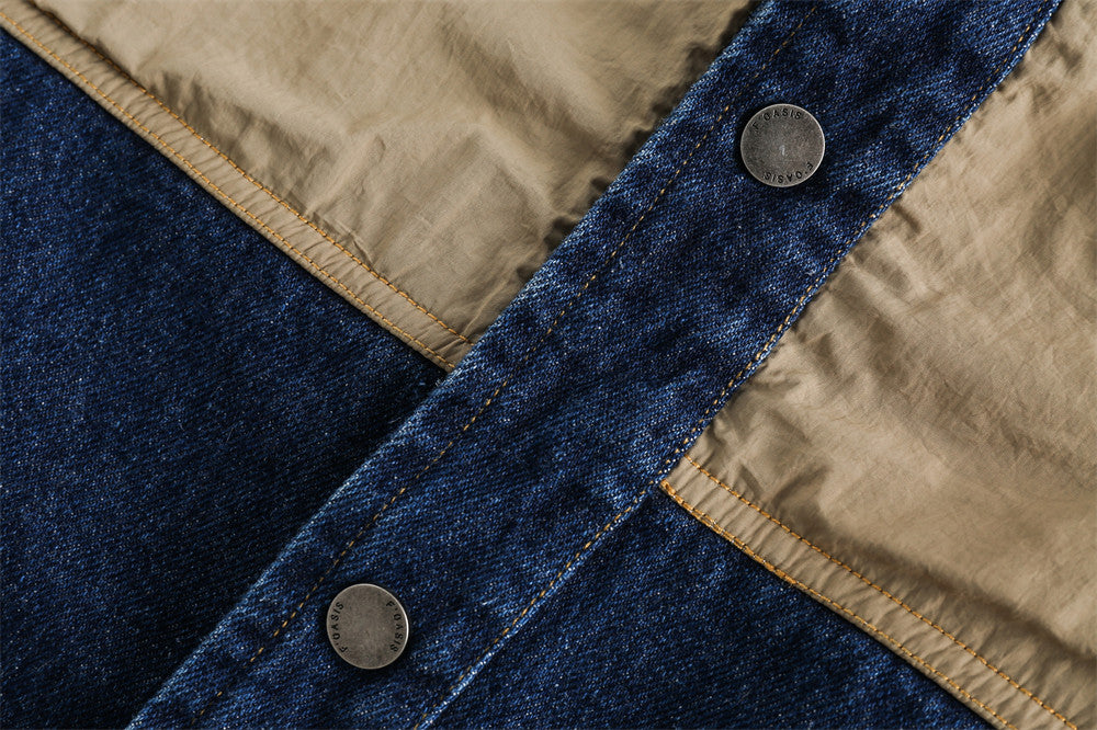 Color Matching Stitching Denim Baggy Coat Men's