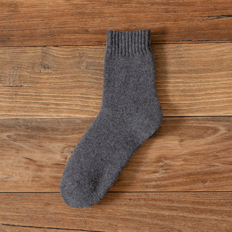 Men's Winter Cold-resistant Thickened Warm Wool Socks Solid Color Middle Tube