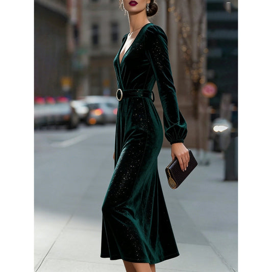 Women's Elegant French Sequin Velvet Dress