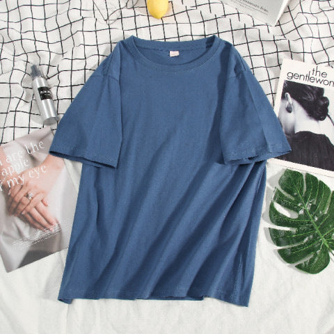 Women's Loose Solid Color Cotton Round Neck