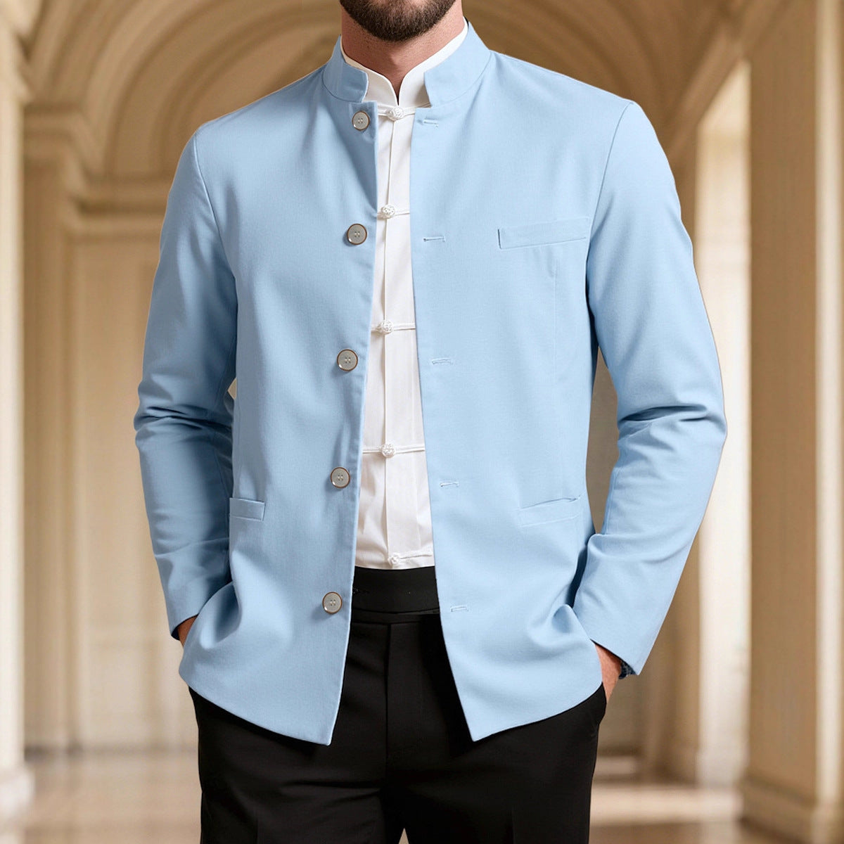 Men's Casual Stand Collar Single Western Coat Slim Fit