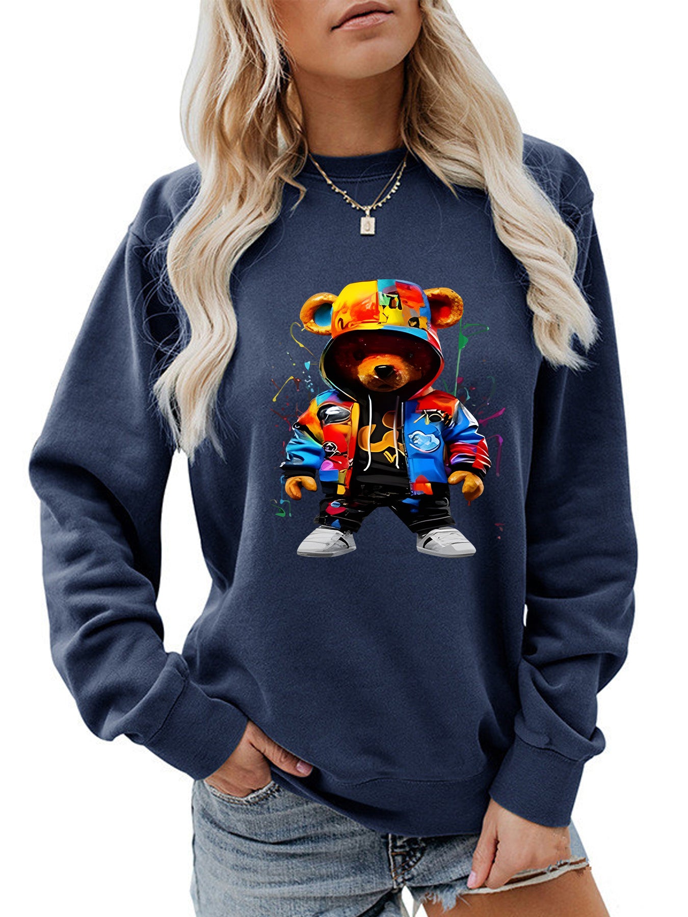 Women's Clothing Heel Wrapped Collar Brushed Hoody Round Neck Cartoon
