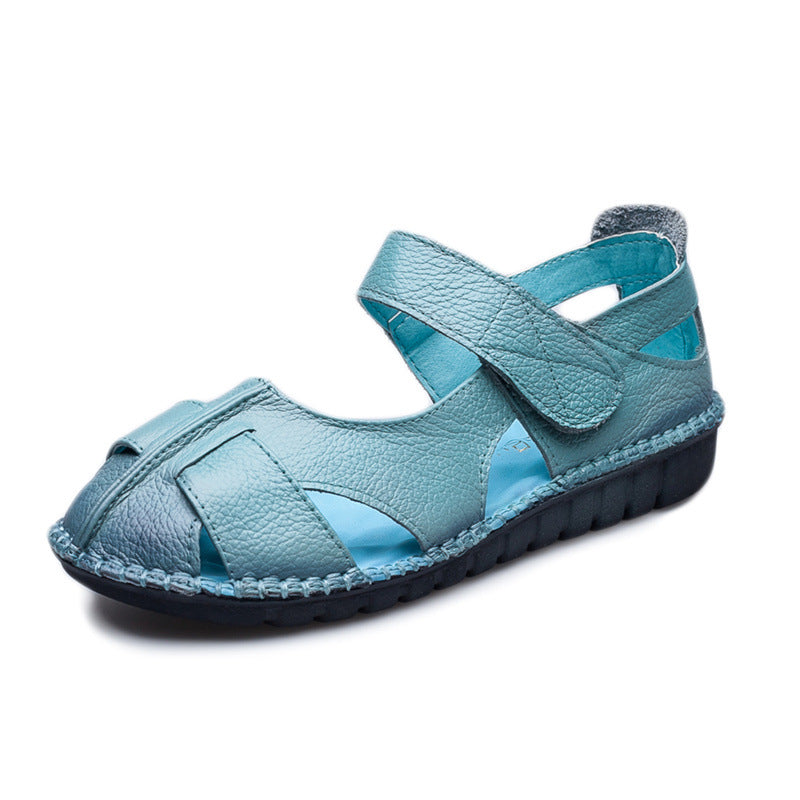Håndlavede retro sandaler i ægte læder Komfortabel blød bund blomsterkoskind velcro