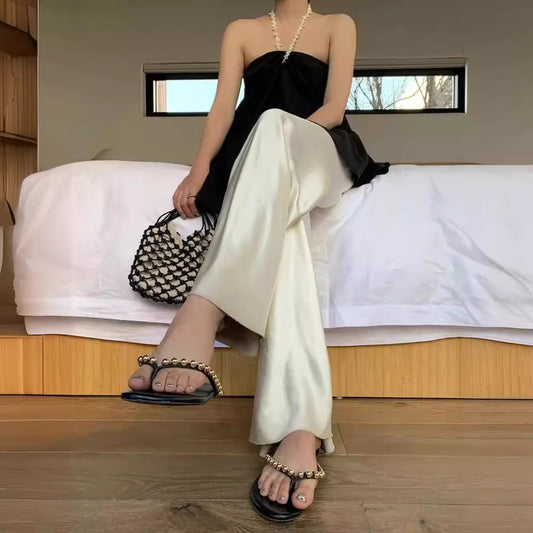 Korean Style Simple Satin Wide-leg Straight Pants