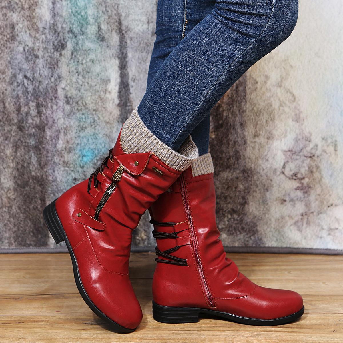 Flat-bottomed Plus Size Women's Woolen Martin Boots