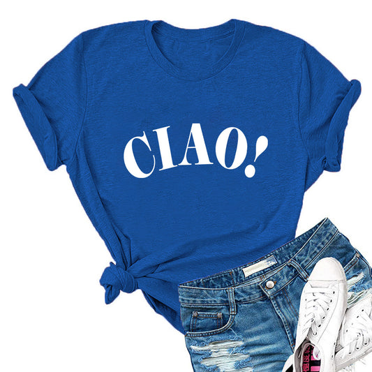 Sommer Løs Casual CIAO Bogstaver Trykt Rund Hals Kortærmet T-shirt