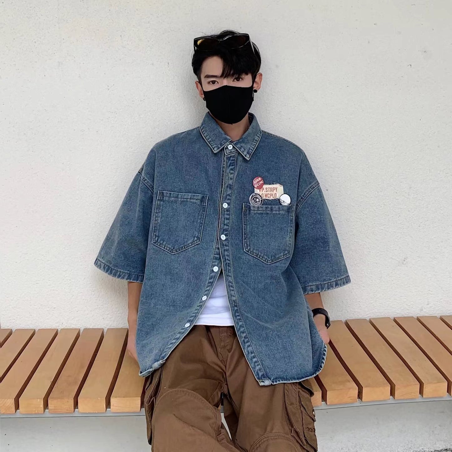 Denim Short Sleeve Lapel Youth Popularity Art Blouse