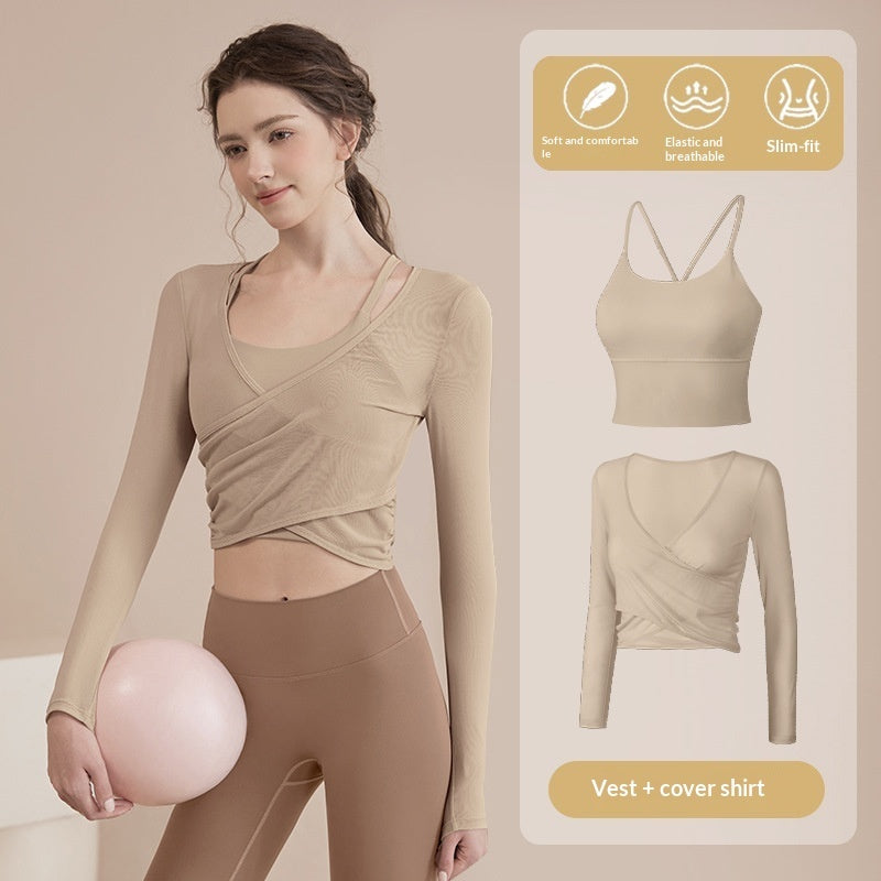 Spring And Autumn Solid Color Training Fitness Bra With Padding Pilates Set For Women