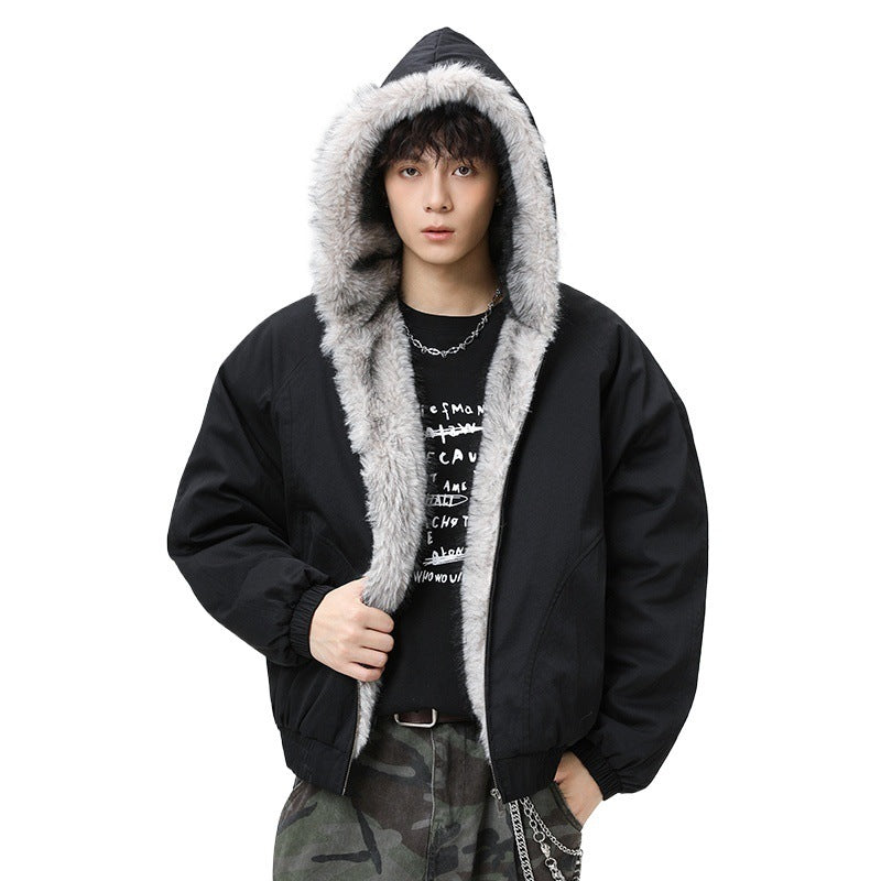 Mens Retro Fleece Lined Collar Cotton Padded Jacket