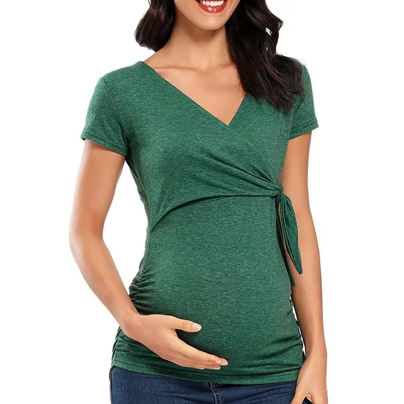 Cross V-Neck Breastfeeding T-Shirt Maternity Top