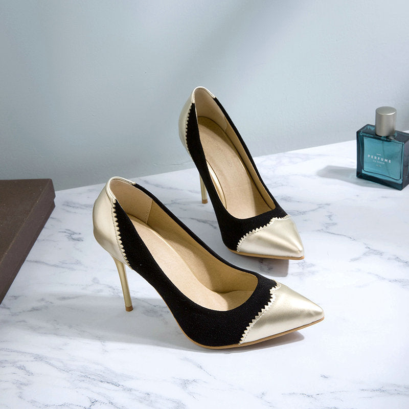 Low stiletto suede patent leather shoes
