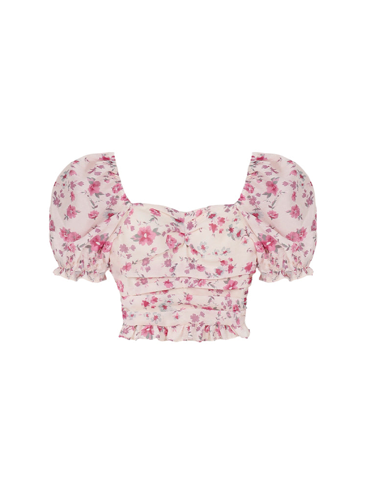French Slim Floral Short Sleeved Shirt