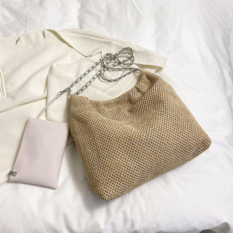 Straw Woven Bag Versatile Chain Crossbody