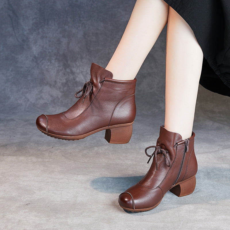 Women's Fashion Vintage Side Zip Mid Heel Booties